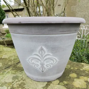 25cm Fleur de Lys Planter Chocolate/White Plant Pot