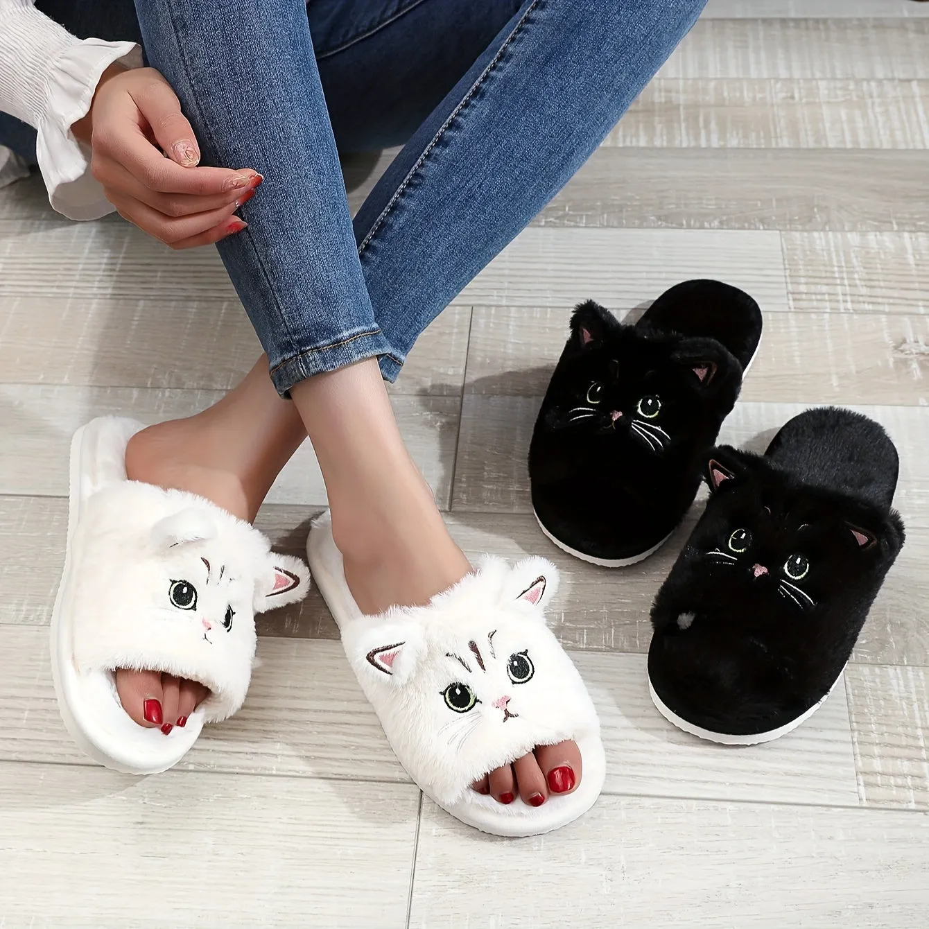 Adorable Plush Cat Slippers - Ultra-Soft & Insulated Warmth - Anti-Slip Lounging Slides for Cozy Winter Nights - Perfect Comfy Bedroom Footwear - Seasonal Essential Home Sanctuary Slippers