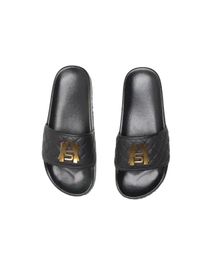 Ashluxe Paradise Quilted Leather Slides - Black