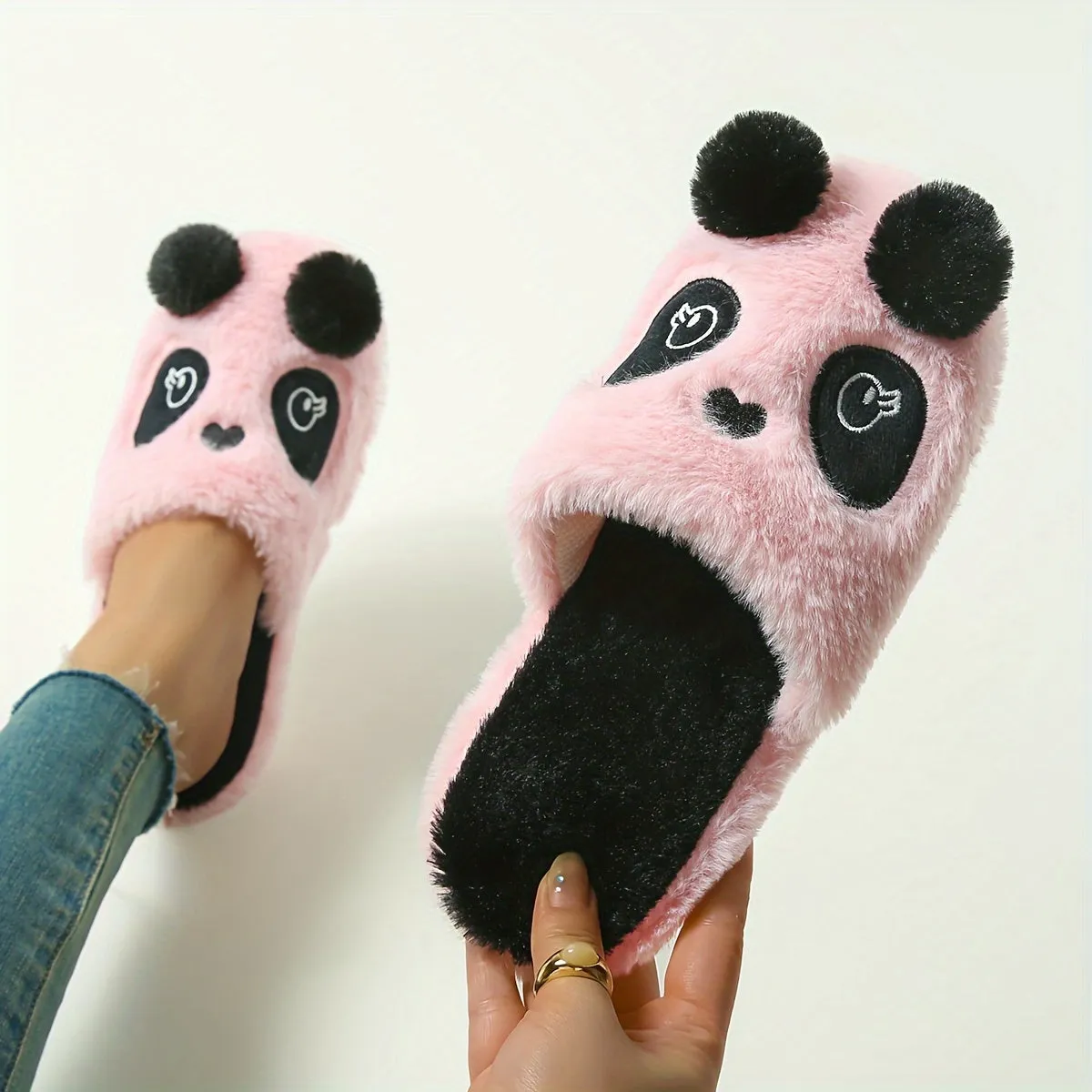 Cute Cartoon Panda Design Slippers, Casual Slip On Plush Lined Shoes, Comfortable Indoor Home Slippers