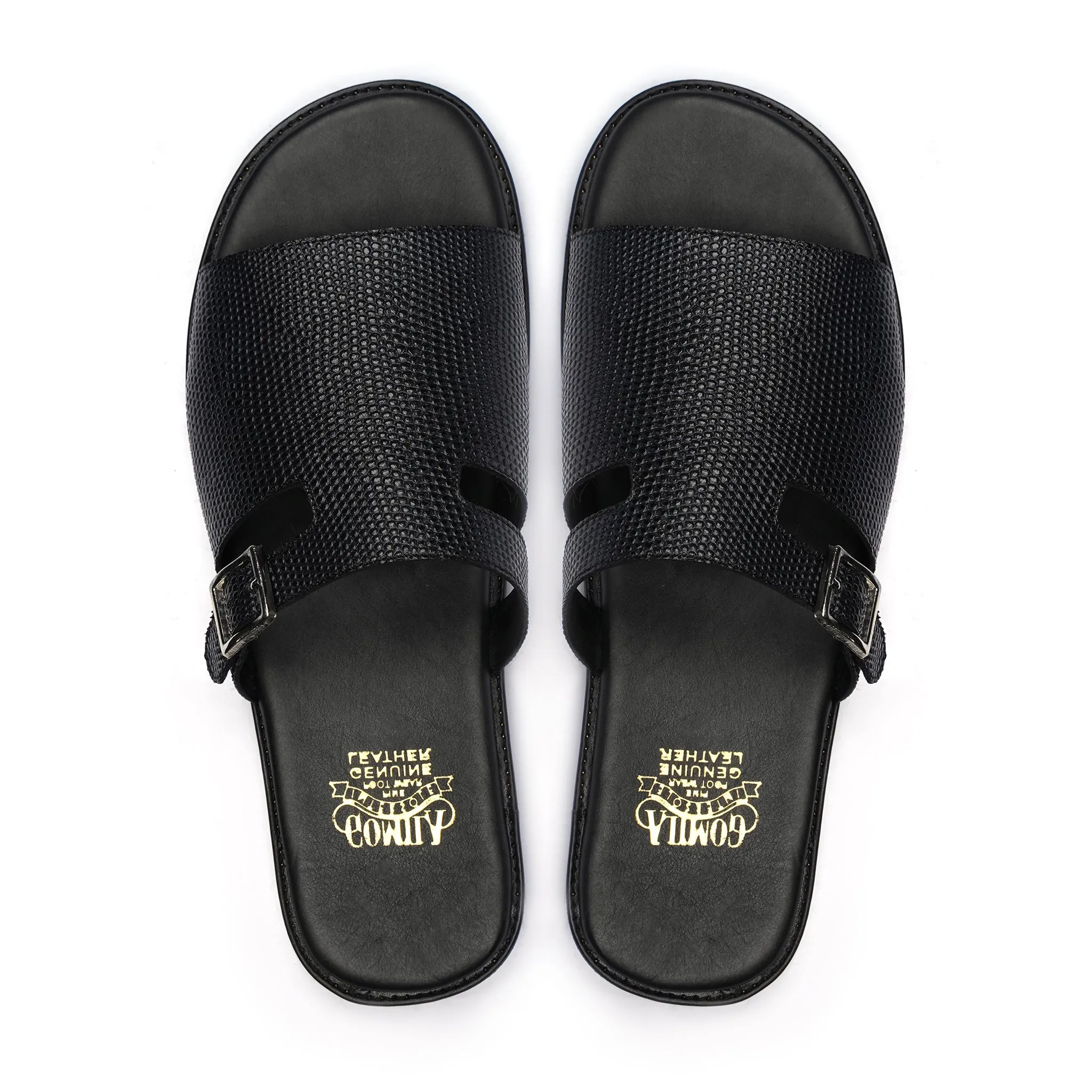 Darwin - Men's Black Pebble Grain Leather Slipper