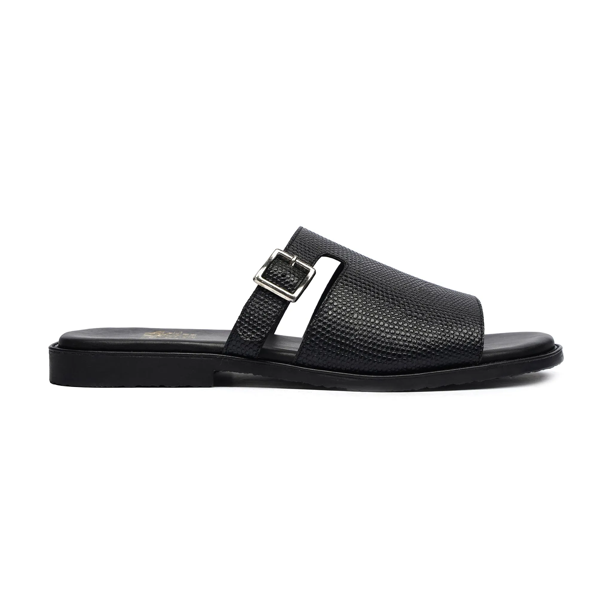 Darwin - Men's Black Pebble Grain Leather Slipper