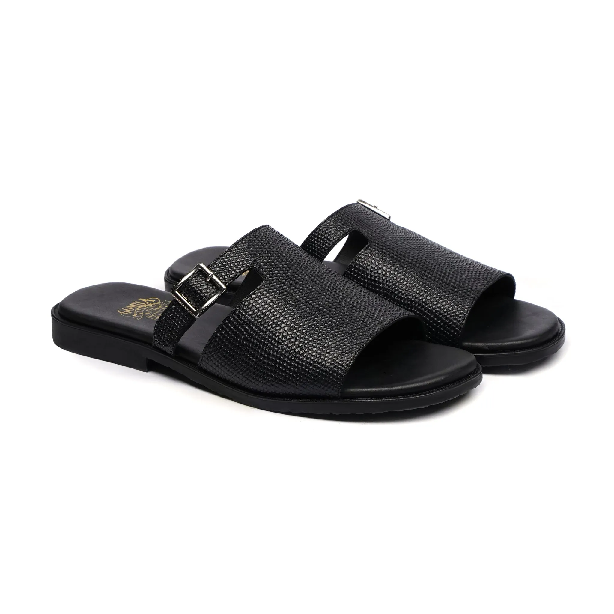 Darwin - Men's Black Pebble Grain Leather Slipper