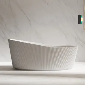 Helena 1800mm V-Groove Fluted Large Free Standing Bathtub Matte White