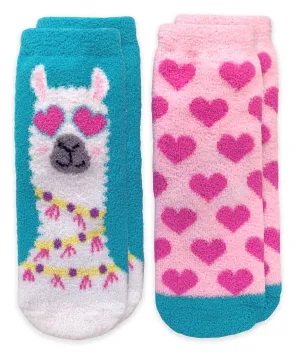 Jefferies Socks Llama and Hearts Fuzzy Non-Skid Slipper Socks