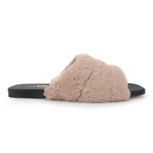 Nora Slipper in Beige Faux Fur