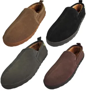 Norty Mens Genuine Leather Cowhide Suede Slippers - Twin Gore Slip On Loafer, 39865