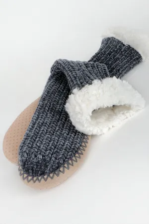 Plush soft chenille slipper sock with cushioned non-slip sole