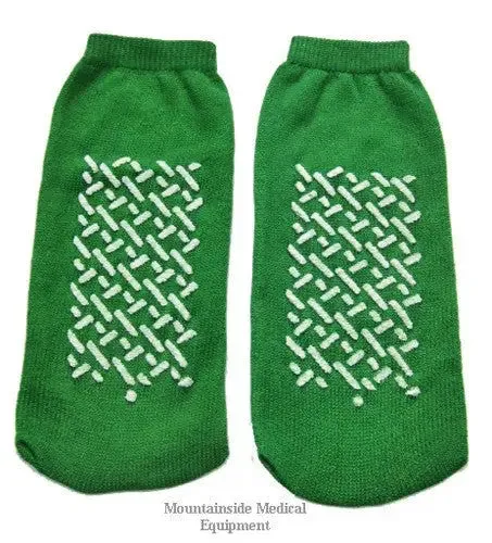 Slipper Socks, Non-Skid, Single Sided, Medium, Green, Pair