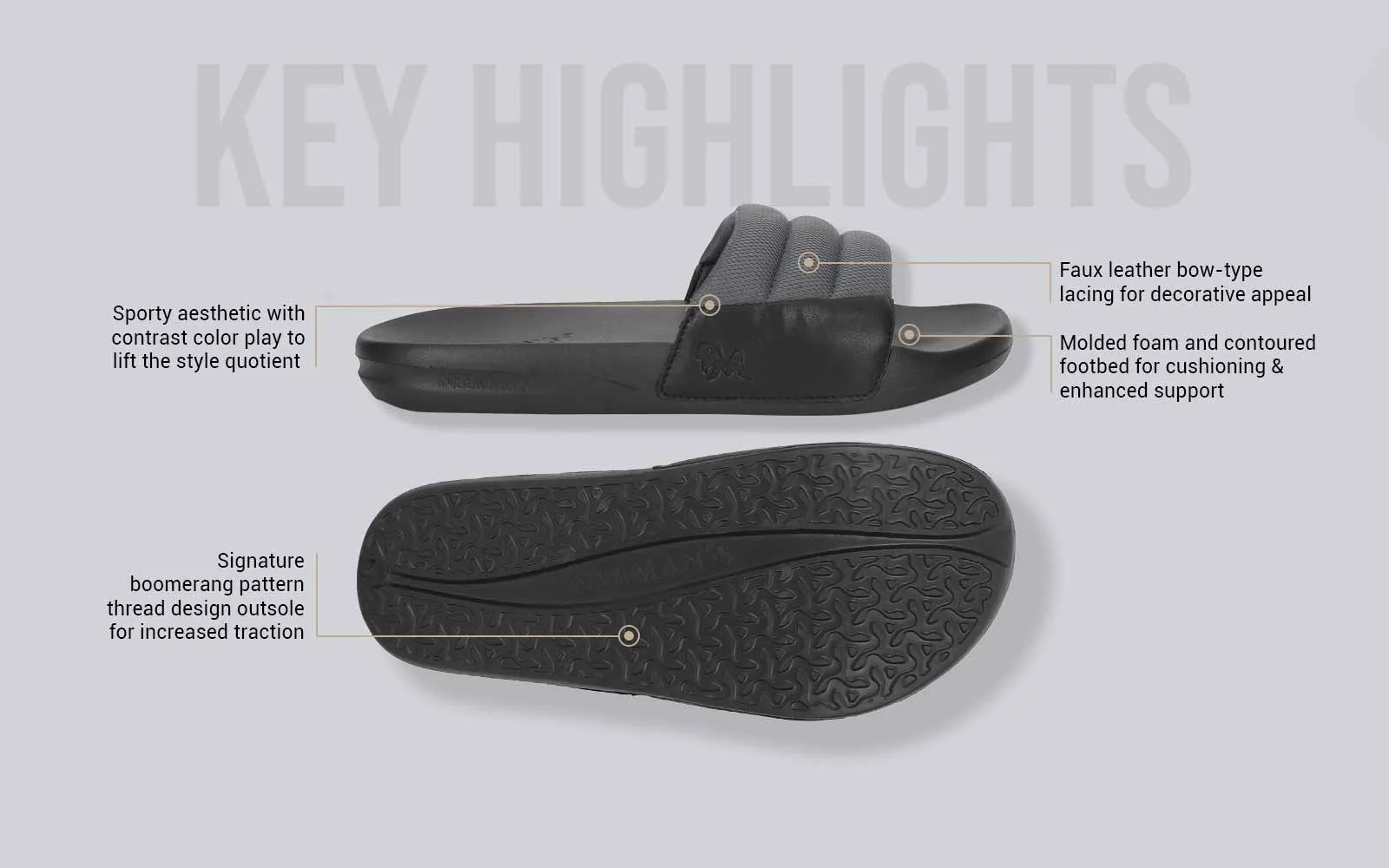 Squooshy Slides for Men : Grey-Black