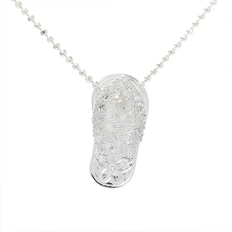 Sterling Silver CZ Strap Hawaiian Scroll Slipper Pendant (Chain Sold Separately)