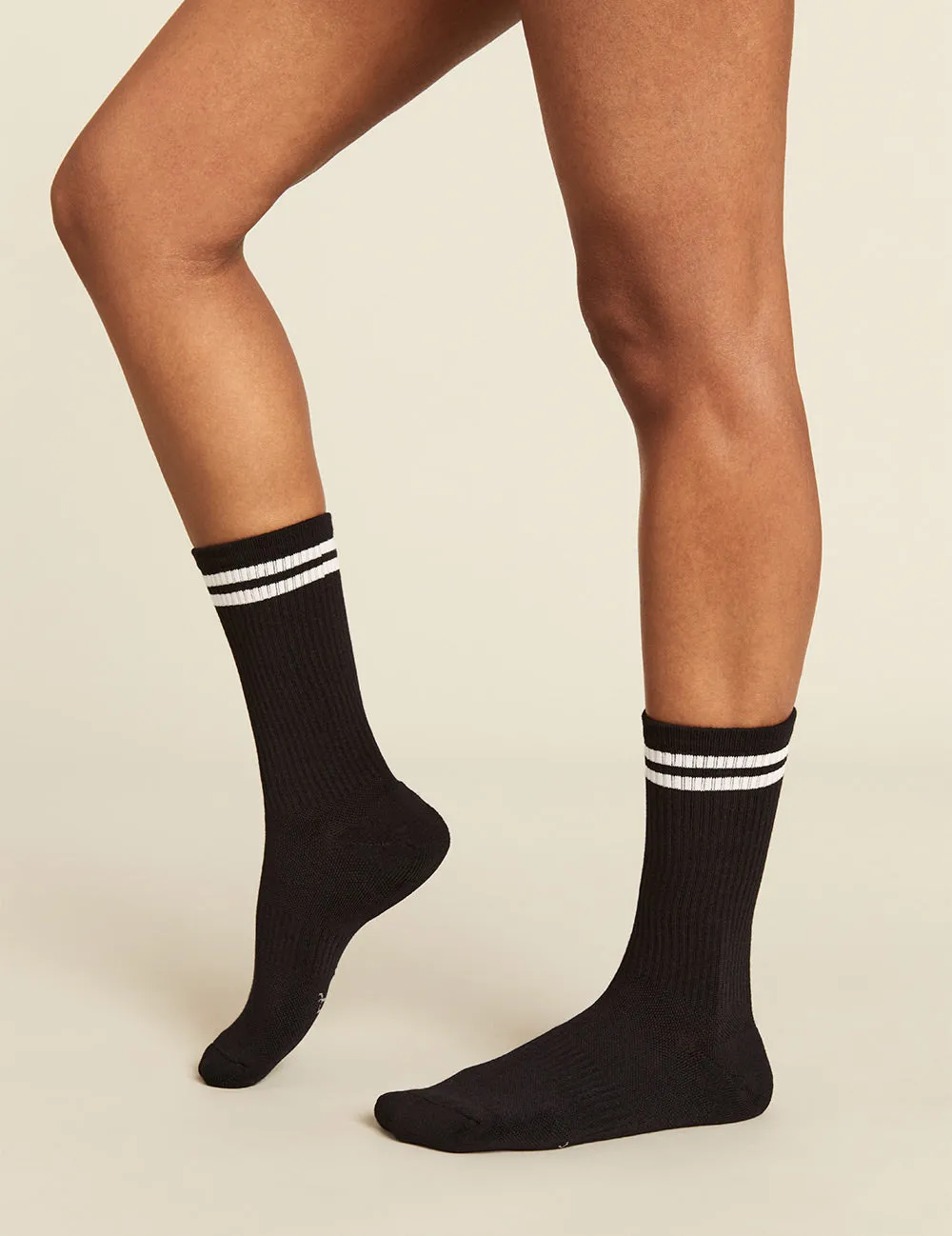 Women's Striped Cushioned Crew Socks - Black/White